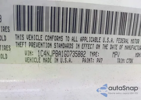 2016 Jeep Patriot Sport from USA, damaged, VIN 1C4NJPBA1GD735882
